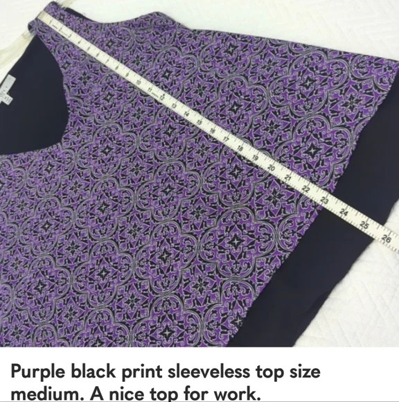 Summer Top purple black print sleeveless Casual to dressy Lightweight top - Picture 10 of 11